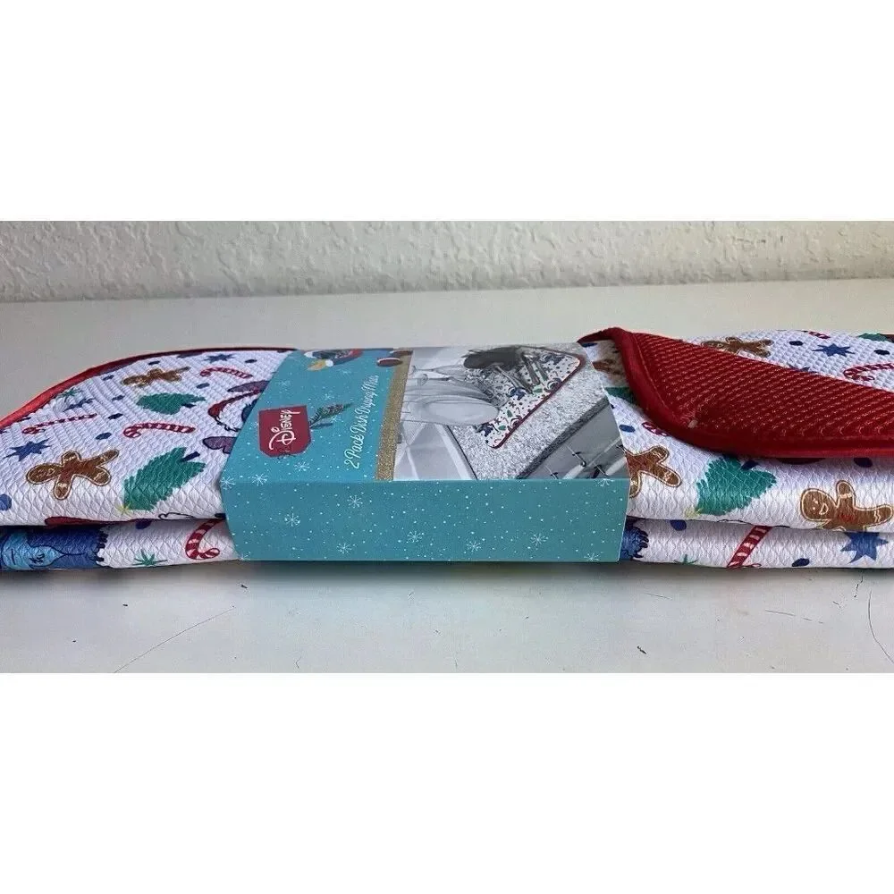 2 Pack Disney Stitch Christmas Dish Drying Mat Santa Hat‎ Gingerbread Candy Cane